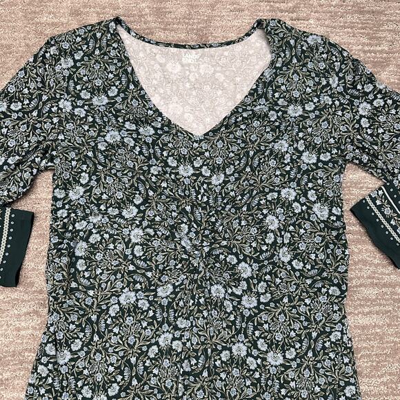 Lands End Dress Womens Large Green Floral V Neck Knot Twist Front Outdoor Casual - Picture 2 of 16